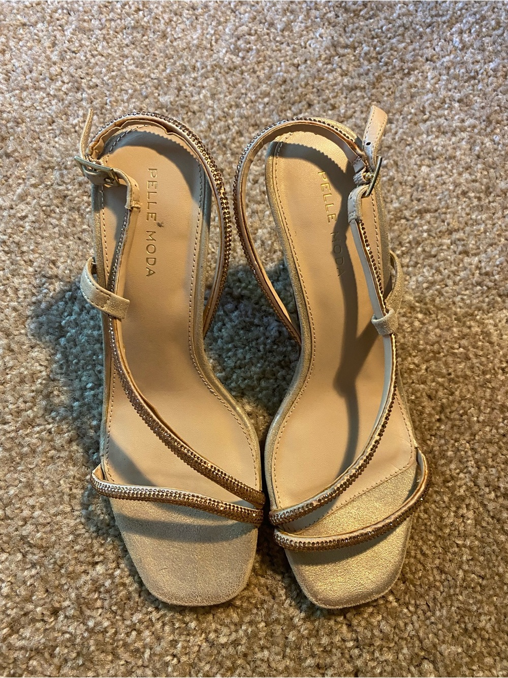 Pelle Moda Metallic Champagne Strappy Slingback Heels